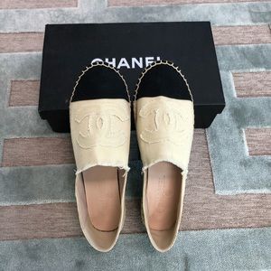 NEW Cream and black canvas espadrilles 8/8.5